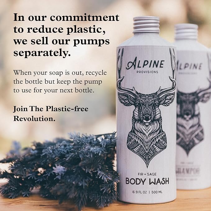 Alpine Provisions Natural Fir & Sage Moisturizing Body Wash – Refreshing with Essential Oils, Aloe Vera & Coconut Oil – Vegan, Sulfate-Free, Plastic-Free Aluminum Bottle – 16.9 FL Oz