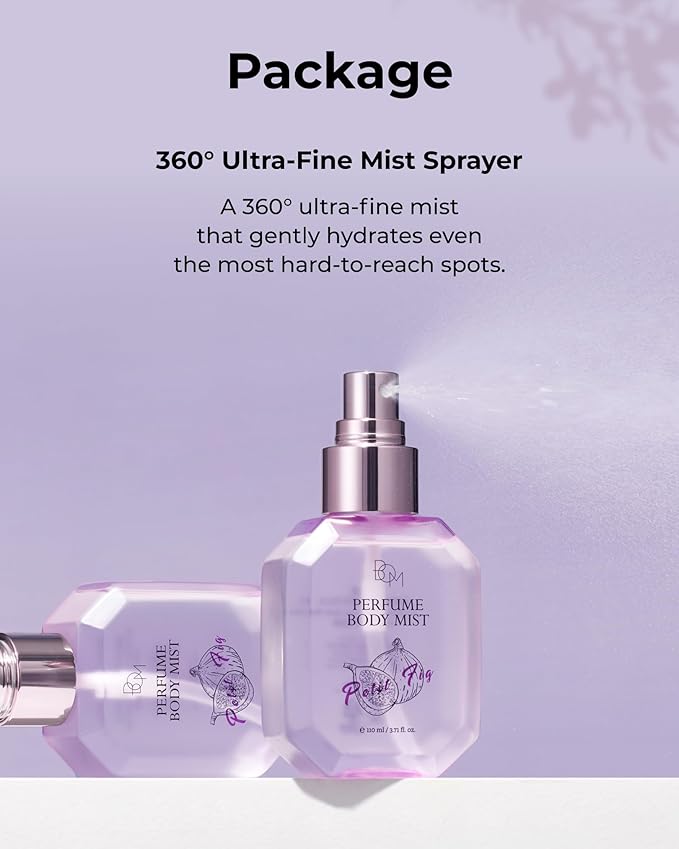 BOM Petit Fig Perfume Body Mist 3.71 Fl Oz, Fig Scented Mist with Hyaluronic Acid, Niacinamide & Vitamin C, Hydrating, Lightweight Body Perfume, Long Lasting Fragrance, Korean Skincare