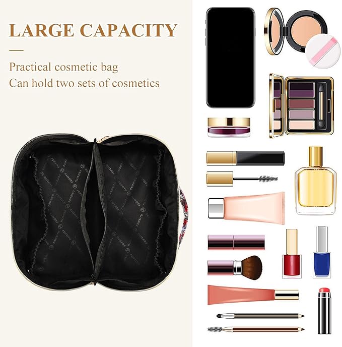 Makeup Organizer Bag, Skulls Rose Flowers Travel Makeup Bags Makeup Vanity Case Large Capacity Rhombus Cosmetic Toiletry Bag for Girl Women Ladies