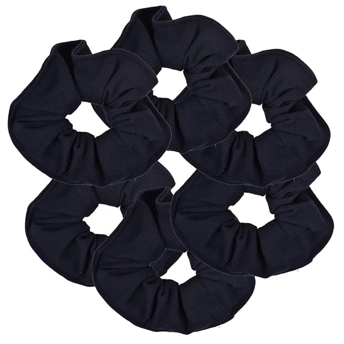 6 Pack Large Solid Scrunchies Hair Elastics-Navy