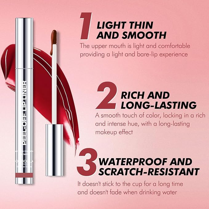3 Colors Peel Off Lip Liner with Tweezer Kit, Rich Color Matte Finish Lip Tint Stains Makeup Set for Women, Long Lasting, Waterproof, Smudge Proof, For All Skin Types (#1, #3, #5)