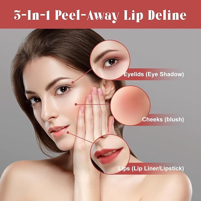 Dulele 3PCS Peel Off Lip Liner Set, Matte Pink Peel Off Lip Liner Stain, Peel Off Lip Stain Tattoo, Nude Non-Fading Lip Gloss Lip Tint