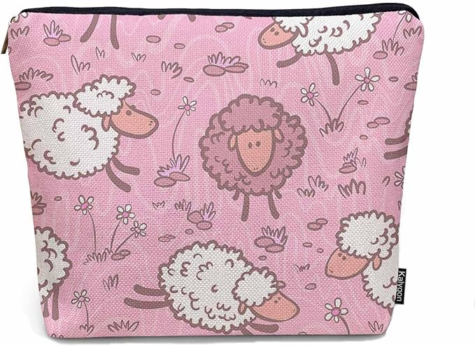 Makeup Bag For Purse Sheep, Farm Animal Weed Flower Sheep Cosmetic Bags For Women With Zipper Travel Toiletry Pouch Makeup Bags Makeup Organizers Purse For Toiletries Cosmetics