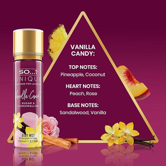 So...? Unique Vanilla Candy Body Mist - Delightful Perfume for Women - Sweet, Fruity Vanilla Perfume with Peach and Rose - Gifts for Women - 5.1 oz