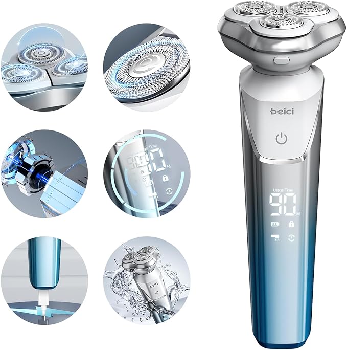 Men's Shaver Electric Rotary Razor 3D Floating Cutter Head Type-c One Hour Fast Charge Waterproof Razor with Led Display Wet Dry Shaving X3 Series Gift for Dad Husband Boy Friends
