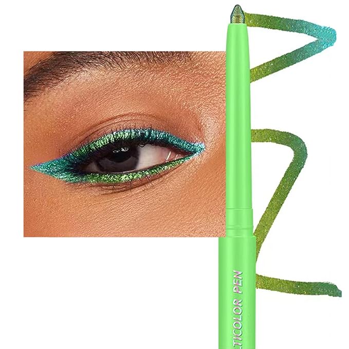 Green Eyeliner Chameleon Eyeliner Pen Eyeshadow Stick Colorful Cream Glitter Shimmer Eye shadow Waterproof Long Lasting Halloween Eye liner Pencil Party Stage Use # 02