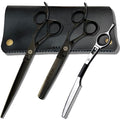 7" Black Saki Shears Katana Set of Professional Hair Scissors for Professional Use - Includes Cutting Scissors, Thinning Shears, Razor and Leather Case (7" Set of Hair Shears)