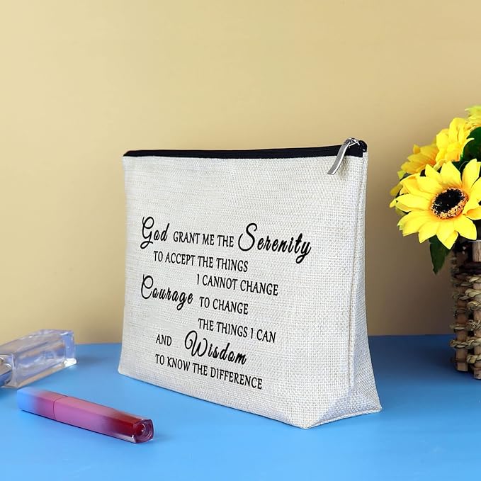 Christian Makeup Bag Serenity Prayer Gift Inspirational Gift for Women Cosmetic Bag Sobriety Addiction Recovery AA Gifts Religious Encouragement Motivational Gifts for Her Travel Toiletry Pouch
