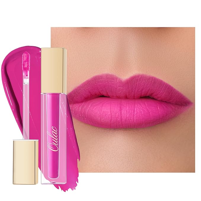Oulac Matte Pink Lipstick for Women, Hot Pink Long Lasting Liquid Lipstick, High Impact Lip Color Full Coverage Lip Makeup with Vitamin E Waterproof Formula,Vegan M06
