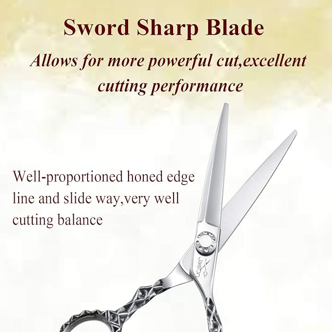 JASON Professional Hair Scissors Barber Scissor 6.0" Razor Edge Hair Cutting Shears Japanese Stainless Steel for Salon Home Kid Men Women