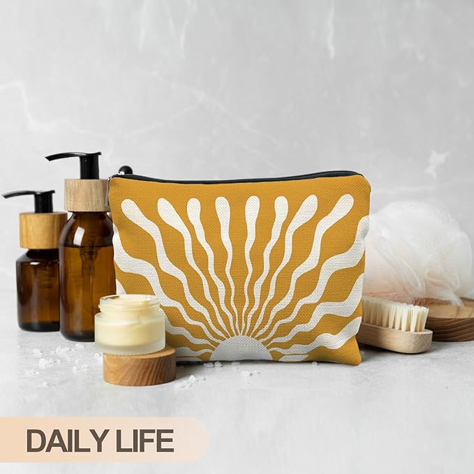 Abstract Groovy Boho Sun Sunshine Makeup Bag, Sunshine Gifts Cosmetic Bags for Women, Boho Gifts for Women, Retro Mid Century Modern Art Zipper Makeup Pouch