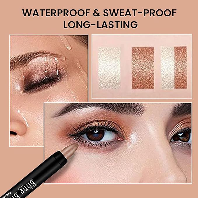 Eyeshadow Shimmer Stick, 16 Color Highlighter Eyeshadows Pencil Waterproof Glitter Eye Shadow Eyeliner Pen, Waterproof Eyeshadows Shimmer Stick Long Lasting Brightener Eyeshadow (14 Mocha)