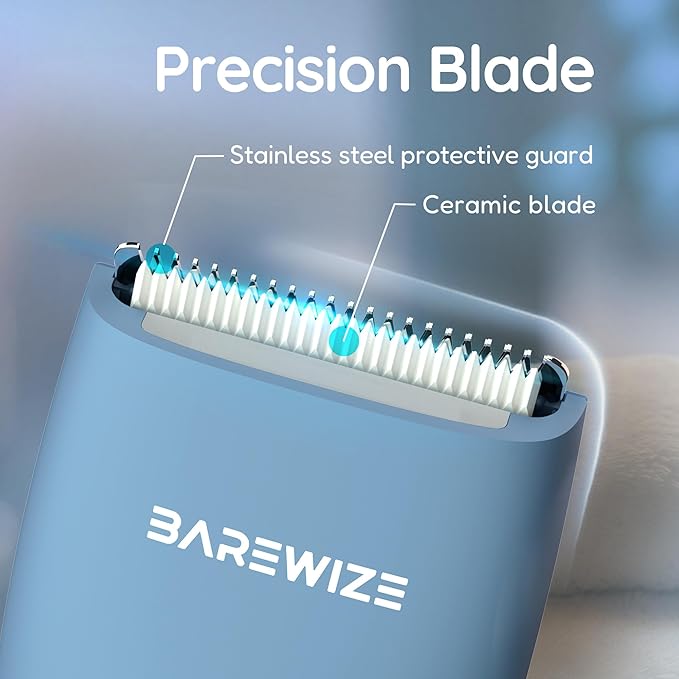 Body Hair & Pubic Hair Trimmer for Men & Women, Painless Electric Body & Bikini Shaver | Waterproof, Type-C Rechargeable, LED Light, Replaceable Blade, Manscape Personal Groomer (Sea Blue)