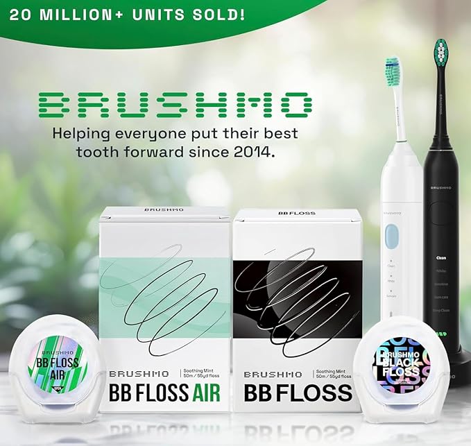 Brushmo Black Floss (BBFloss) - Expanding Floss, Gum-Friendly Soothing Mint Dental Floss, Natural Vegan Wax to Remove Plaque from Teeth, Dentist Designed PTFE & PFAS Free Oral Care, 2 Spools, 110 yd