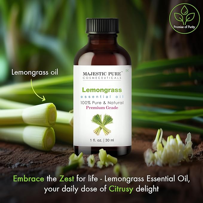 Majestic Pure Lemongrass Essential Oil with Glass Dropper - 1 Fl Oz - 100% Pure and Natural Lemongrass Oil - Premium Grade Essential Oils for Diffuser, Aromatherapy, Soap and Candle Making