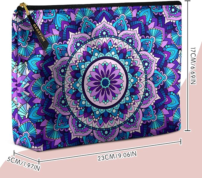 Cute Makeup Bag for Purse Waterproof Cosmetic Bags for Women Funny Smooth Zipper Travel Toiletry Pouch 10X8 Inches-Purple Mandala Makeup pouch
