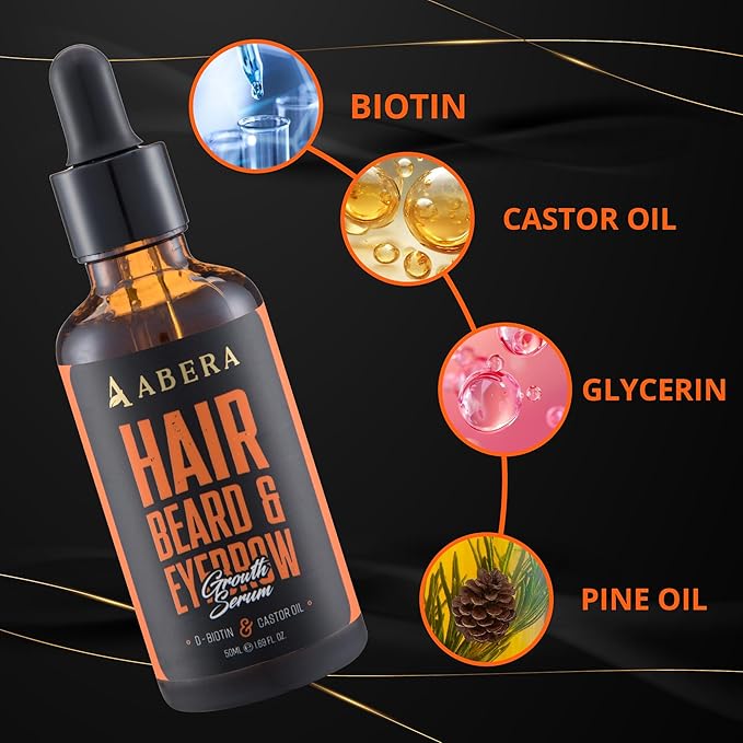 Abera Hair Growth Serum - Natural Regrowth Treatment for Hair & Beard with Biotin & Castor Oil, Economy Combo (3 Serums + Gift)