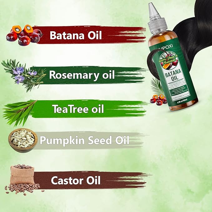 Batana Oil for Hair Growth: 5-in-1 Liquid Hair Oil Blend with Rosemary, Tea Tree, Castor, Pumpkin Seed - 180mL (6.3 fl.oz)