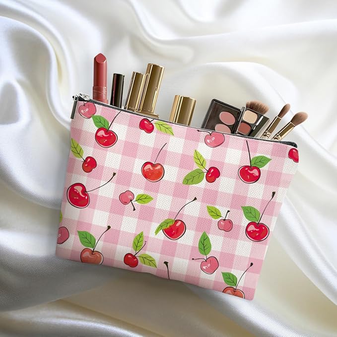 Secret Santa Gifts Cherry Makeup Bag Coquette Aesthetic Cosmetic Bag Cherry Gifts for Women Girls Friend Daughter Cherry Themed Gifts Travel Organizer Zipper Pouch Graduation Birthday Friendship Gifts