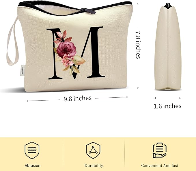 Vavabox A-Z Personalized Makeup Bag, Birthday Gifts for Women Mom, Gifts for Best Friend, Bride Bridesmaid Cosmetic bag (M, Yellow)