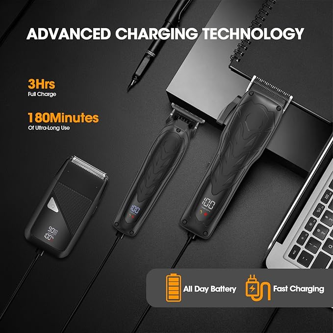 Professional Hair Clippers for Men, Barber Clippers and Trimmers Set, Foil Shavers for Men, 3 in 1 Cordless Hair Clippers Set Hair Cutting Kit Barber kit with LED Display