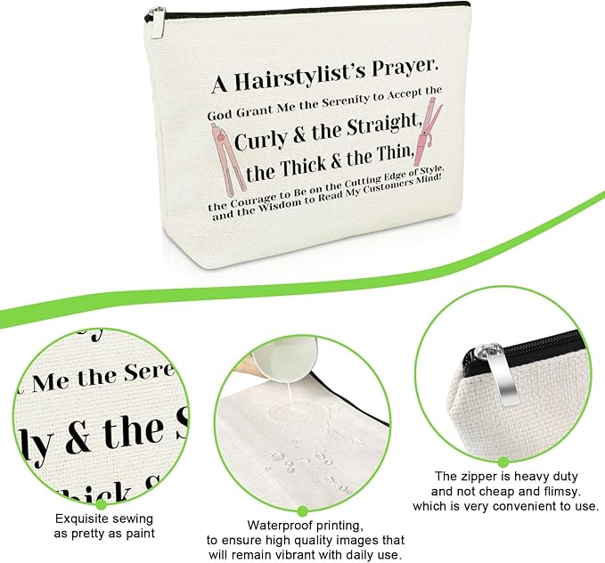 Hairdresser Gifts Hair Stylist Prayer Makeup Bag Hair Stylist Presents Hairstylist Gift Christian Appreciation Presents for Salon Religious Birthday Cosmetic Bag Cosmetology Graduation Travel Pouch