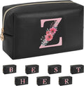 Personalized Initial Makeup Bag, Birthday Gifts for Women and Girls, Small Makeup Pouch Travel Toiletry Bag, Make Up Organizer Bag Gift Trendy Stuff for Friend Mom Teacher, Black
