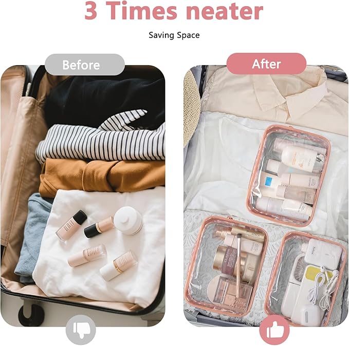 6 Packs Clear Cosmetics Bags for Women Men Waterproof Toiletry Bags PVC Makeup Bags Organizer Case with Zipper for Travel Bathroom (6 pink Colors)