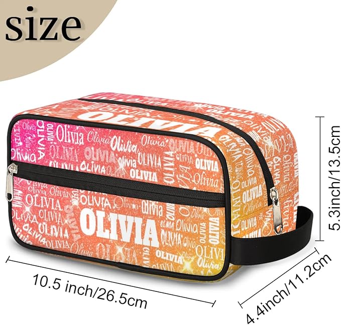 Custom Name Makeup Bag Travel Bag, Toiletry Bag Travel Large Capacity Cosmetic Container Organizer for Shampoo Shiny Glitter Starry Red Orange
