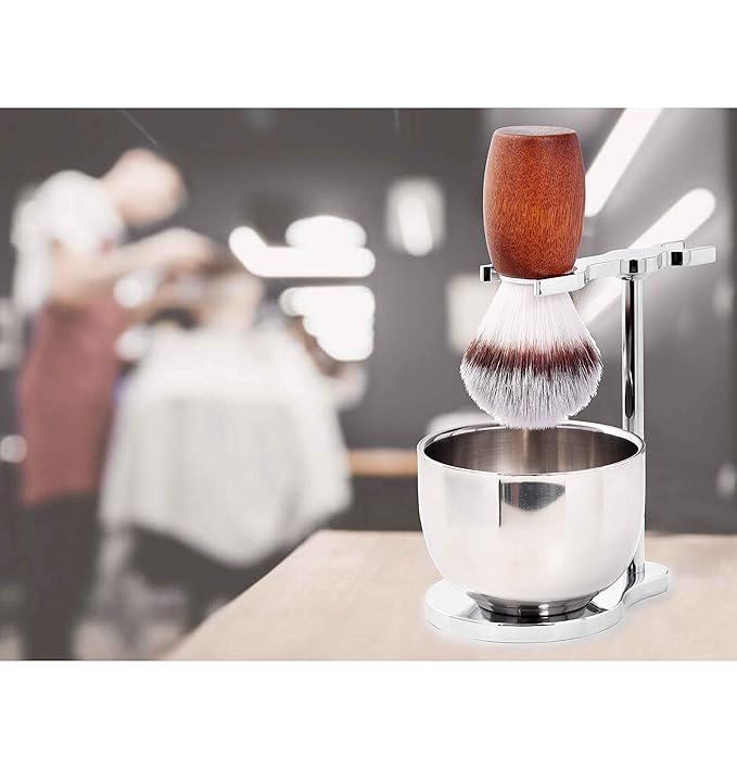 Men's Shaving Brush Set, 3 Pcs Grooming Set of Shaving Brush Stand and Bowl for Wet Shaving