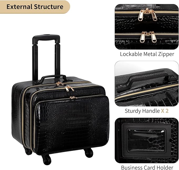 OCHEAL Rolling Makeup Train Case, 18" Carry On Travel Cosmetic Organizer Suitcase,Extra Large Trolley Makeup Storage Case On Wheels,3 Layers with 3pcs Traveling Bags for Hairstylist Cosmetology Artist