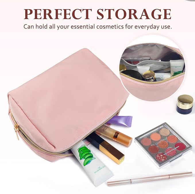 Aosbos Small Makeup Bag Travel Size Cosmetic Bags for Women Small Zipper Pouch with Inner Compartments | Idea for Purse Organizer (Pink)