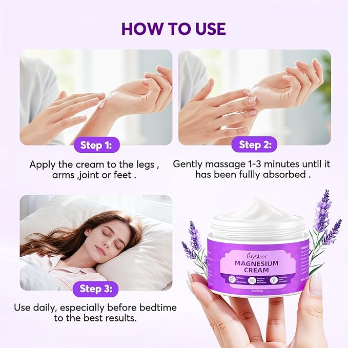 Topical Magnesium Lotion Cream for Sleep: Natural Magnesium Body Butter for Sweet Sleep/Leg Cramps/Feet/Arms/Muscle Pain Relaxation - Calm Moisturizing Day & Nighttime Cream for Women and Men 4 oz