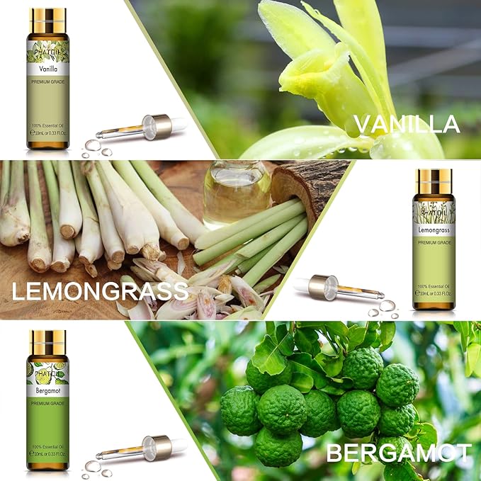 PHATOIL 9PCS Premium Quality Essential Oils Set for Soap Making Diffusers, 10ml/0.33fl. oz Fragrance Oils, Long Lasting Scents, Ideal Gift Set for Friends and Families