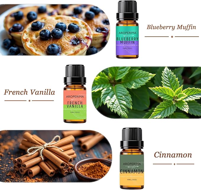 Coffee Shop Fragrance Essential Oil Set - Mocha Coffee, Gingerbread, Hot Chocolate, Blueberry Muffin, French Vanilla, Cinnamon 6x10ML for Diffusers, Aromatherapy, Massage