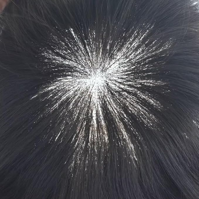FACE MIRACLE Toupee for Men French Lace Hairpiece Human Hair Replacement System Skin PU Mens Toupee V-Looped Front Hair Piece 6"X8" #1B10 1B# OFF BLACK WITH 10% SYNTHETIC GREY-80% Light Density