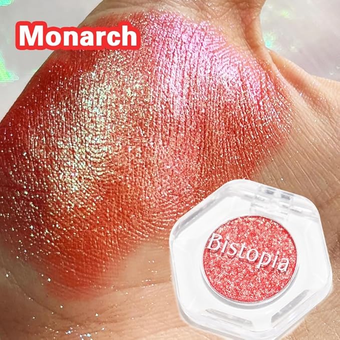 Chameleon Eyeshadow Collection, 14 Shades, Glitter Pressed Powder, Iridescent Shimmer Colors. (Monarch)