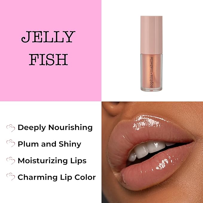 Sophia + Mabelle Hydrating Lip Oil – Lightweight, Non-Sticky & High-Shine Lip Gloss Oil – Moisturizing, Nourishing, Soothing Tinted Formula for Soft Lips – 3.7g (Jellyfish(Golden Champagne), 3.7g)