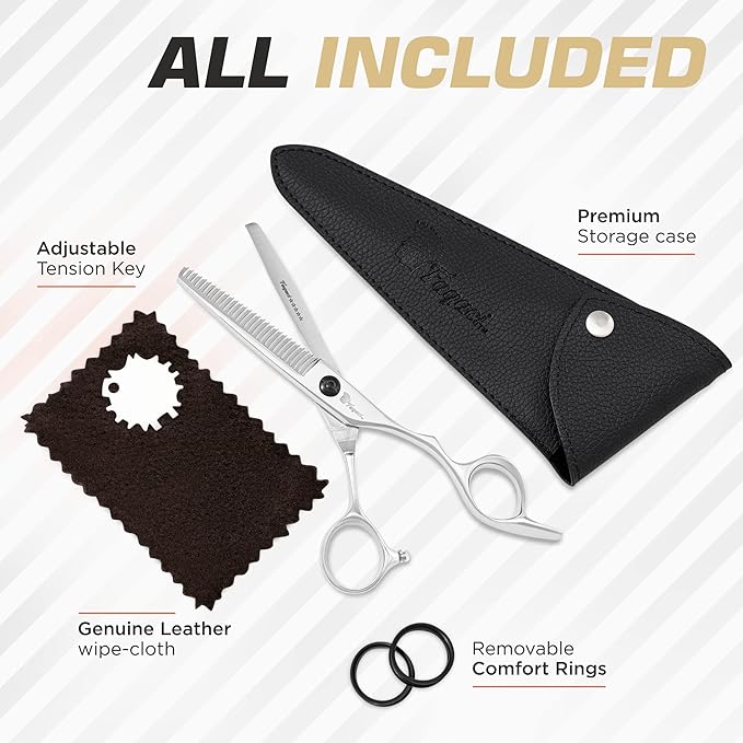 Fagaci Thinning Shears 6 Inch with Extremely Sharp Blades, Professional Hair Thinning Scissors, Durable, Smooth Motion & Fine Cut, Thinning Scissors with Sheath, Cleaning Leather, Key&Rings