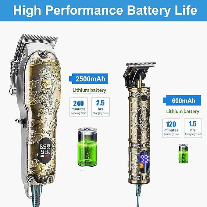 Professional Hair Clippers for Men, Clippers and Trimmers Set, Cordless Barber Clippers for Hair Cutting, Beard Trimmer Hair Cutting Kit with T-Blade Close Cutting Trimmer