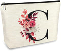 Initial A-Z Personalized Floral Makeup Bag, Monogrammed Birthday Gifts for Women Mom, Mothers Day Christmas Gift Ideas for Best Friend, Bride Bridesmaid, Her, Grandma, Small Travel Cosmetic Bag (C)