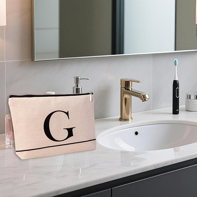 Letter A-Z Initial Personalized Makeup Bags, Birthday Gifts for Women, Monogrammed Gifts for Women Mom Sister Best Friend Bride Bridesmaid, Mothers Day, Christmas, Small Travel Cosmetic Bag (G)