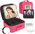 Travel Makeup Bag with LED Mirror,Removable Mirror with 3 Color Modes,Portable makeup travel organizer for Women,Makeup Case with 8 Adjustable EVA Dividers,Cosmetic Train Case with Lighted Mirror