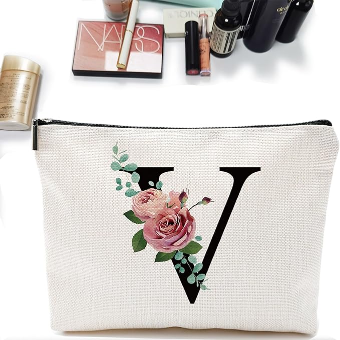 Initial A-Z Personalized Letter Makeup Bag, Monogrammed Bridesmaid Presents Cosmetic Bag, Portable Stationary Storage Organizer Pouch, Friendship LoveTravel Makeup Bags