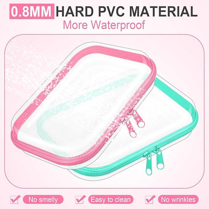 Sanwuta 6 Pcs Clear Hard Zipper Case Hard Plastic Zipper Pouches Makeup Bag Pencil Pouches Transparent Cases for Snacks Plastic Storage Organizer Box for Travel(Colorful,7.09 x 5.12 x 2 Inch)