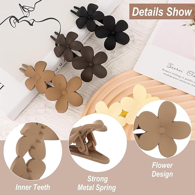 5PCS Flower Flat Hair Clips Non-Slip Matte Hair Clamps Floral Design French Alligator Clips Cute Clip Hair Claw Hair Accessories for Women Girls