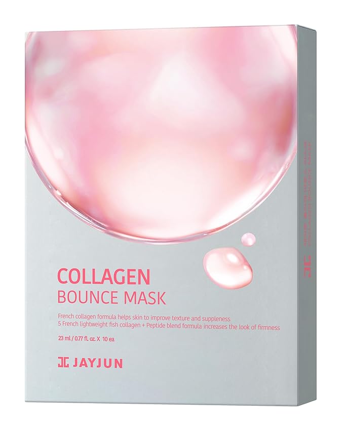 JAYJUN Collagen Bounce Mask (10 Sheets) – Firming & Plumping with French Marine Collagen 0.77 fl. oz.