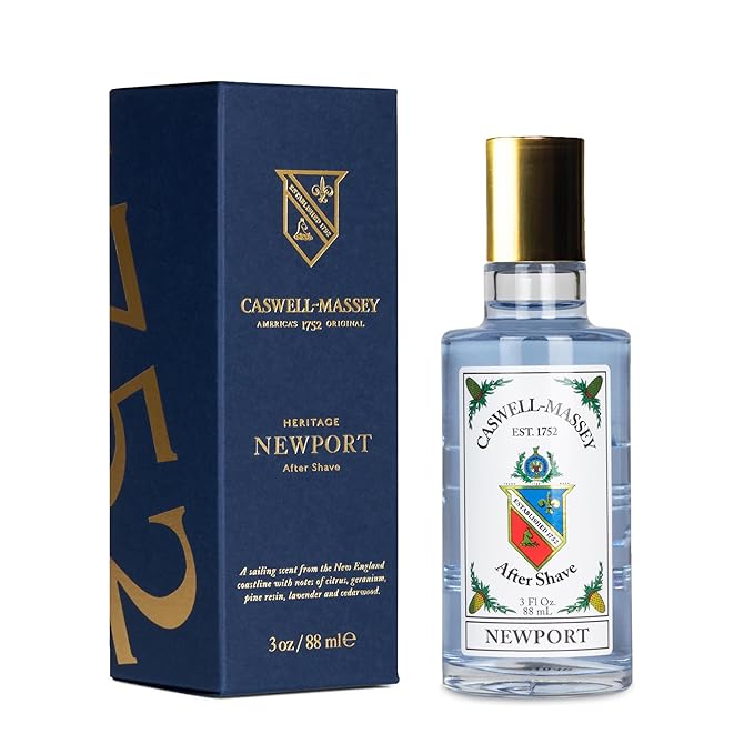 Caswell-Massey Newport Gold Cap After Shave, Soothing Aftershave with Sandalwood, Citrus & Cedar, 3 Fl Oz