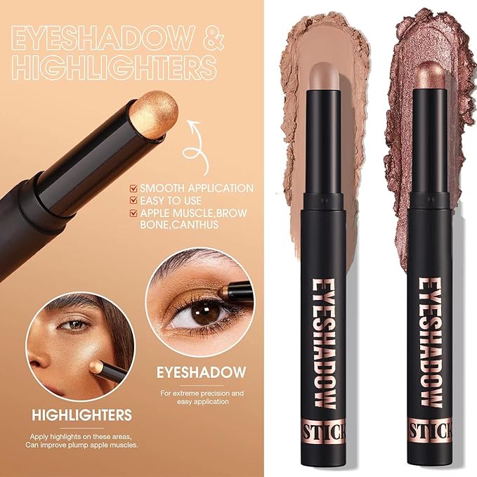 Mauve Taupe Eyeshadow Stick, Cream Smooth Shimmer Single Eyeshadow Pencil, High Pigmented Eye Shadow Brightener Stick, Hypoallergenic Waterproof Long Lasting Eye Highlighter Stick(10#)