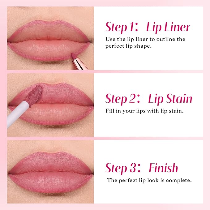 bayfree 2-IN-1 Lip Liner and Lip Stain, High Pigmented Long Lasting Velvet Lip Tint, Well-Defined Lipliner, Weightless Waterproof Not Animal Tested, Matte Finish Makeup